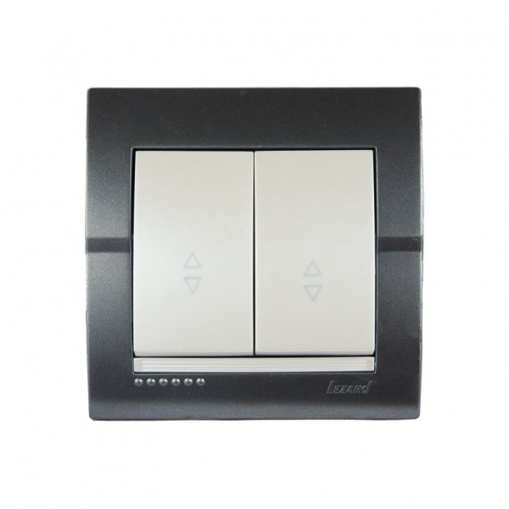 Фотография товара 'Lezard 702-2930-106 DERIY Выключатель проходной двойной темно-серый и жемчужно-белый металлик'