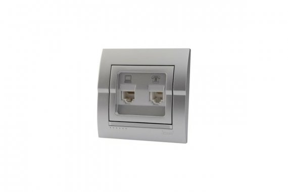 Фотография товара 'Lezard 702-2828-143DERIY Розетка компьютерная+телефон серебристый металлик'