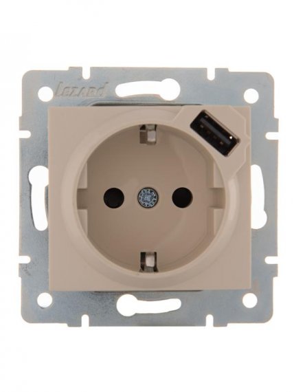 Фотография товара 'Lezard KARINA Розетка с заземлением + USB разъём, 707-0388-181'