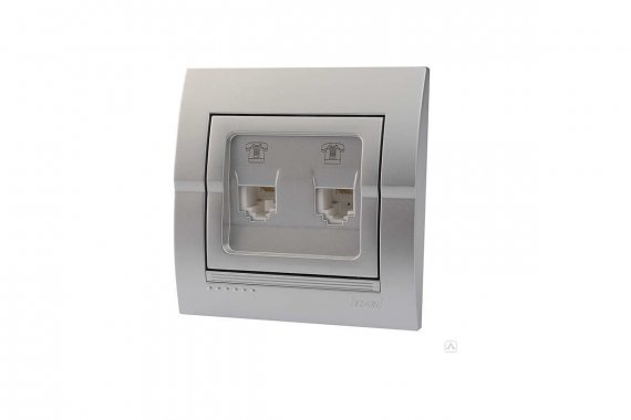 Фотография товара 'Lezard 702-2828-138 DERIY Розетка телефонная двойная евро серебристый металлик'