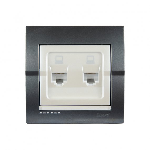 Фотография товара 'Lezard 702-2930-141 DERIY Розетка компьютерная двойная темно-серая и жемчужно-белая металлик'