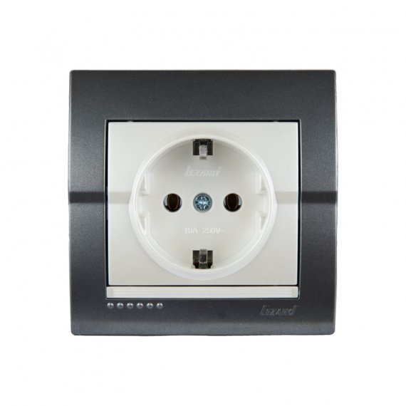 Фотография товара 'Lezard 702-2930-121B DERIY Розетка б/з темно-серая и жемчужно-белая металлик'