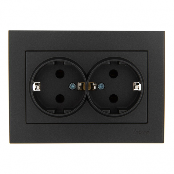 Фотография товара 'Lezard 703-4225-128 RAIN Розетка 2-я б/з керам. цв. черный бархат + хром'