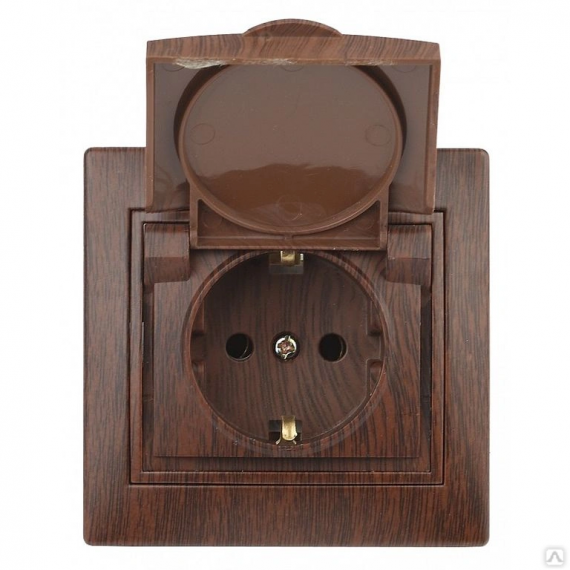 Фотография товара 'Lezard 702-0505-123 DERIY Розетка с/з с крышкой керамика махагон'