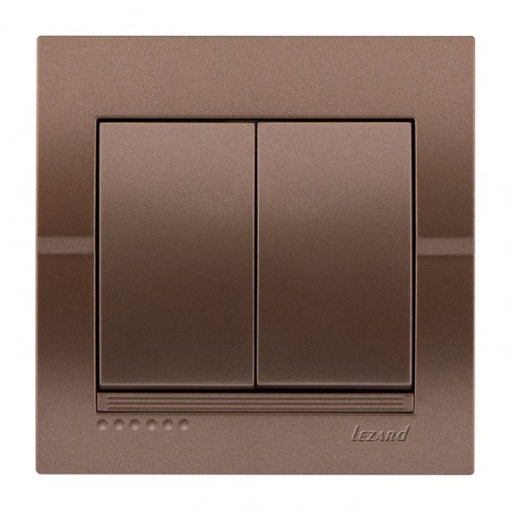 Фотография товара 'Lezard 702-3131-101 DERIY Выключатель двойной светло-коричневый металлик'