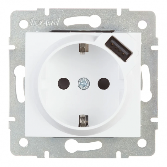 Фотография товара 'Lezard 703-0288-181 RAIN Розетка с/з + USB разъём белый'