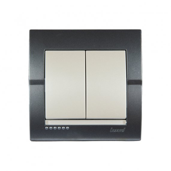 Фотография товара 'Lezard 702-2930-101 DERIY Выключатель двойной темно-серый и жемчужно-белый металлик'