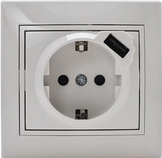 Фотография товара 'Lezard 701-1010-181 MIRA Розетка с/з + USB разъём металл серый со вставкой'