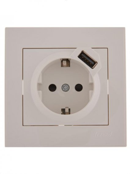 Фотография товара 'Lezard RAIN Розетка с заземлением + USB разъём, 703-0202-181'