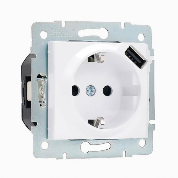 Фотография товара 'Lezard KARINA Розетка с заземлением + USB разъём, 707-0288-181'