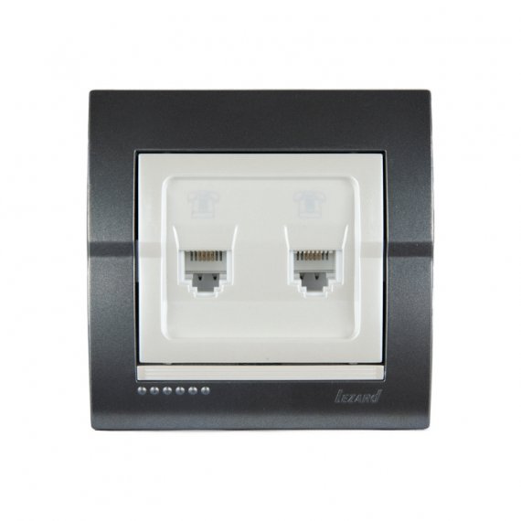 Фотография товара 'Lezard 702-2930-138 DERIY Розетка телефонная двойная евро темно-серая и жемчужно-белая'