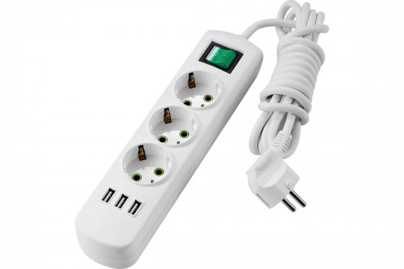 Фотография товара 'Lezard LETITIA Удлинитель с заземлением 3 входа 3 метра с выключателем c USB разъёмом, 721-0303-302U'