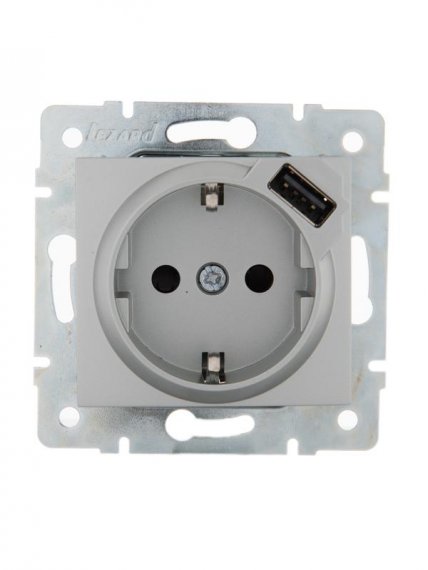 Фотография товара 'Lezard KARINA Розетка с заземлением + USB разъём, 707-4388-181'