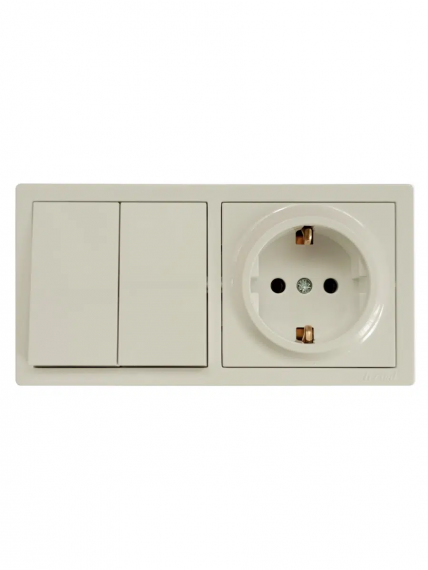 Фотография товара 'Lezard 752-0300-170BKP LETO Выключатель двойной и розетка с/з'