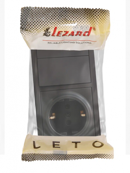 Фотография товара 'Lezard 752-4200-170BKP LETO Выключатель двойной и розетка с/з'