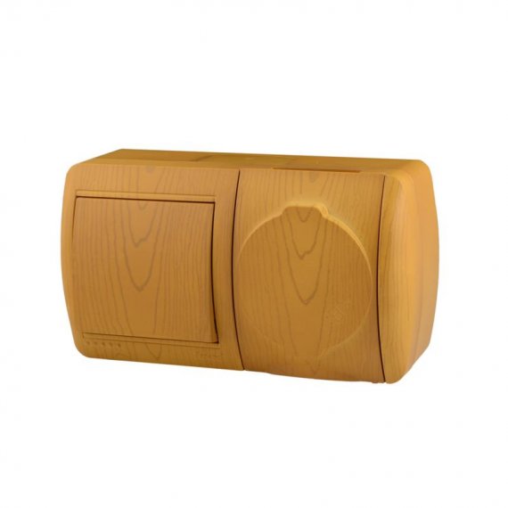 Фотография товара 'Lezard NATA Выключатель и розетка с заземлением, с крышкой, 710-0700-170'