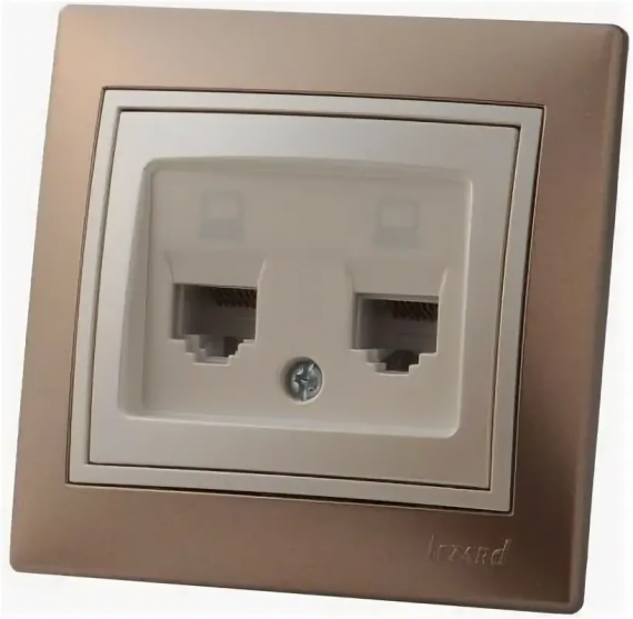 Фотография товара 'Lezard 702-3130-138 DERIY Розетка телефонная двойная евро св.-коричн. и жемч.-белая металлик'