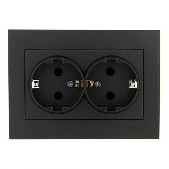 Фотография товара 'Lezard 703-4242-128 RAIN Розетка 2-я б/з керам. цв. черный бархат'