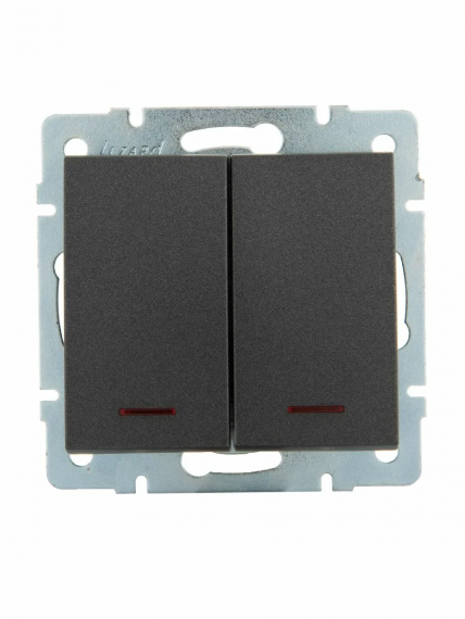 Фотография товара 'Lezard 703-4188-112 RAIN Выключатель 2-й с подсв-й цв. черный графит матовый'