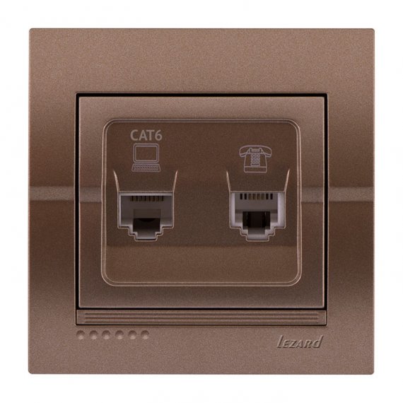 Фотография товара 'Lezard 702-3131-143 DERIY Розетка компьютер+телефон светло-коричневая металлик'
