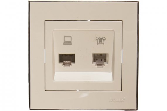 Фотография товара 'Lezard 703-0225-143 RAIN Розетка компьютер+телефон белый с бок. вст. хром'