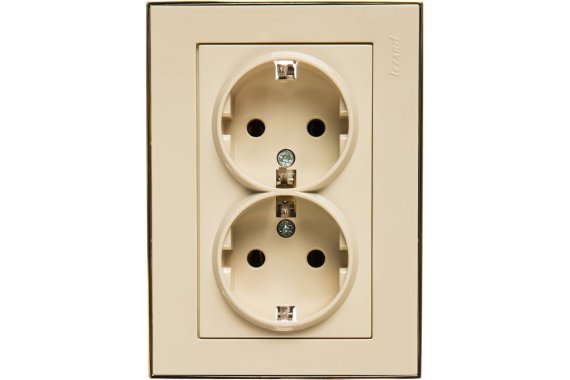 Фотография товара 'Lezard 703-0326-127 RAIN Розетка 2-я с/з керам. цв. бежевый + золото'