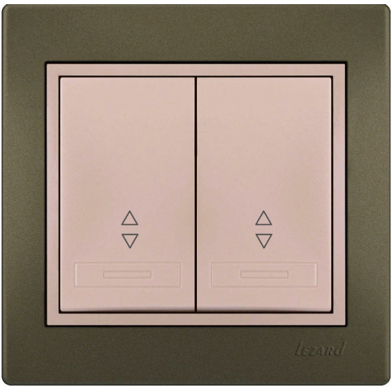 Фотография товара 'Lezard 702-3130-106 DERIY Выключатель проходной двойной светло-коричневый и жемчужно-белый'