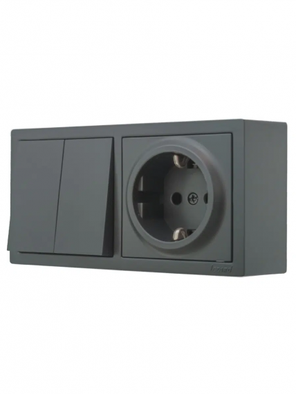 Фотография товара 'Lezard 752-3400-170BKP LETO Выключатель двойной и розетка с/з'