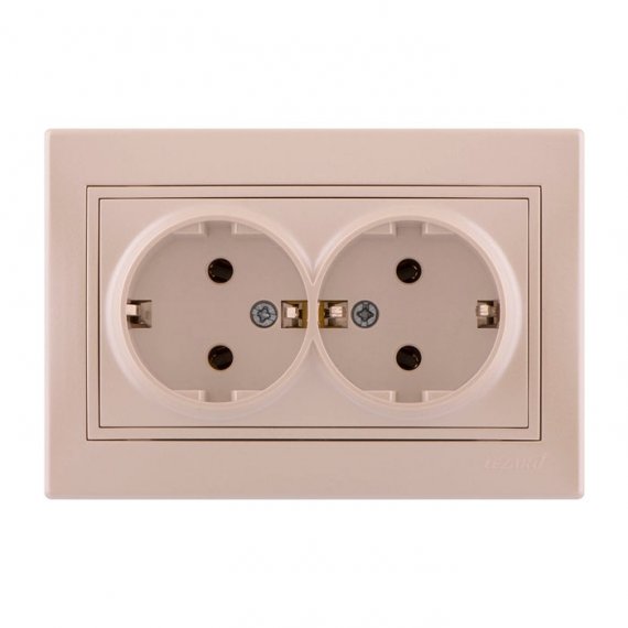 Фотография товара 'Lezard 701-3030-128B MIRA Розетка двойная б/з ПБТ жемчужно-белый перламутр со вставкой'