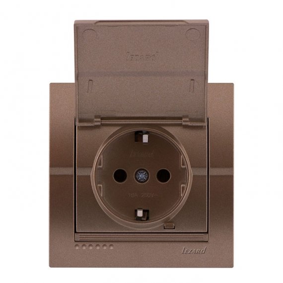 Фотография товара 'Lezard 702-3131-123B DERIY Розетка с/з с крышкой светло-коричневая металлик'