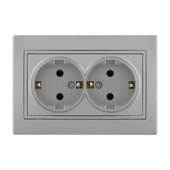 Фотография товара 'Lezard 701-1010-127B MIRA Розетка двойная с/з бакалит метал серый со вставкой'