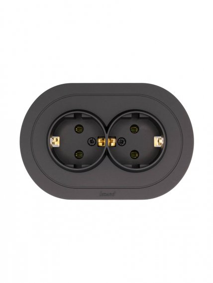 Фотография товара 'Lezard 744-4200-127B OSEN Розетка двойная с/з ПБТ чёрный бархат круглая'