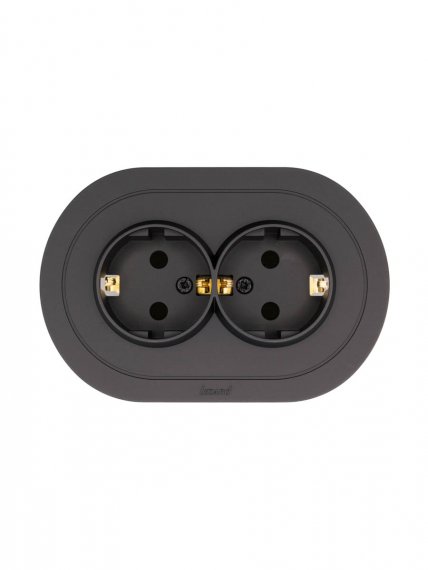 Фотография товара 'Lezard 744-4200-127BPCH OSEN Розетка двойная с защитой от детей ПБТ чёрный бархат круглая'