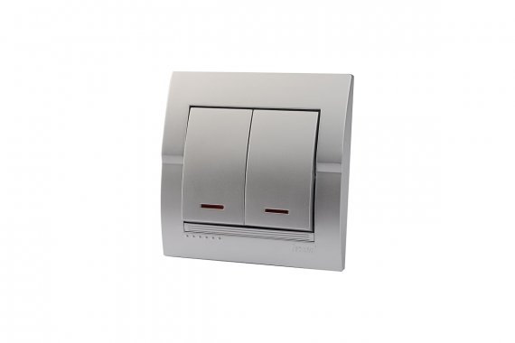 Фотография товара 'Lezard 702-2828-112 DERIY Выключатель двойной с подсветкой серебристый металлик'