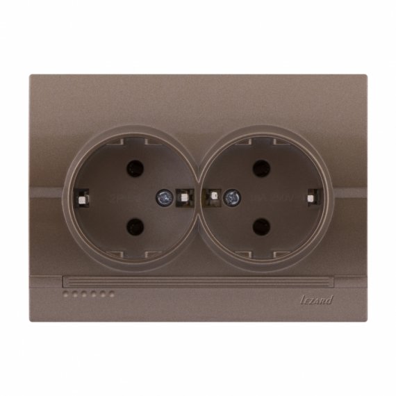 Фотография товара 'Lezard 702-3131-127BDERIY Розетка двойная с/з светло-коричневая металлик'