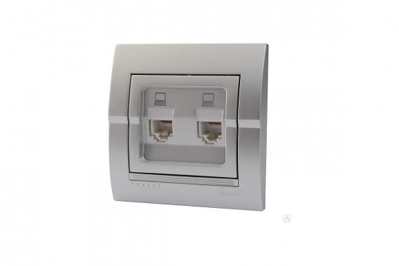 Фотография товара 'Lezard 702-2828-141 DERIY Розетка компьютерная двойная серебристый металлик'