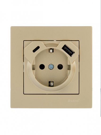 Фотография товара 'Lezard 742-3688-181TC VESNA Розетка с/з TC+USB разъём'