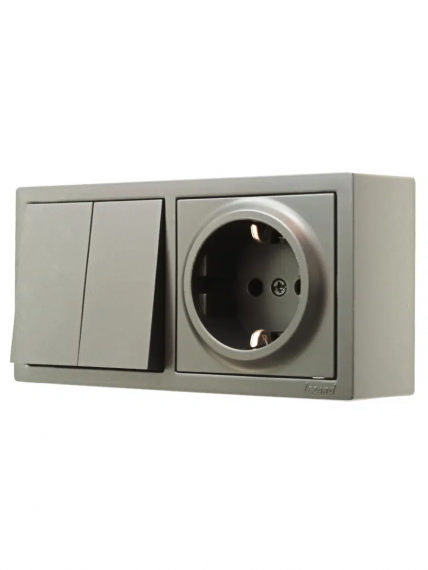 Фотография товара 'Lezard 752-3500-170BKP LETO Выключатель двойной и розетка с/з'