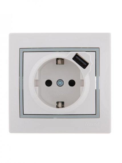 Фотография товара 'Lezard MIRA Розетка с заземлением + USB разъём , 701-0215-181'