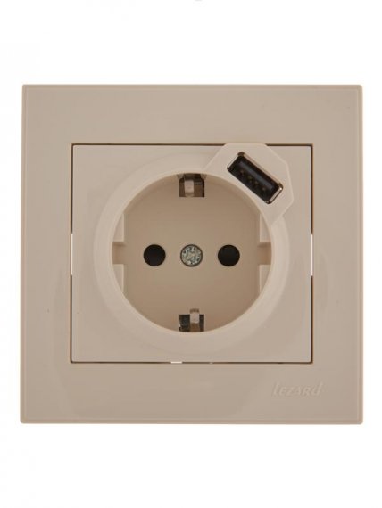 Фотография товара 'Lezard RAIN Розетка с заземлением + USB разъём, 703-0303-181'