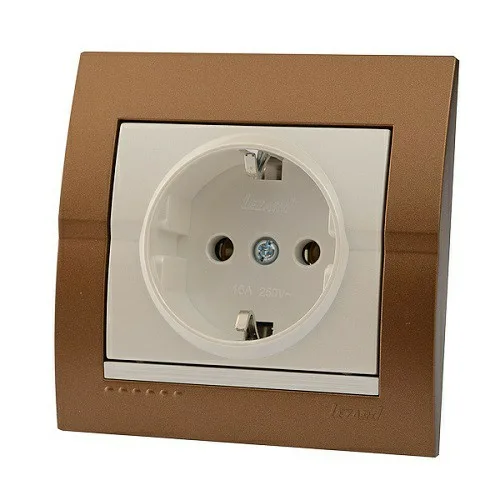 Фотография товара 'Lezard 702-3130-121 DERIY Розетка б/з керамика светло-коричневая и жемчужно-белая металлик'