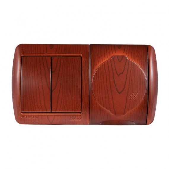 Фотография товара 'Lezard NATA Выключатель 2-х клавишный и розетка с заземлением, с крышкой, 710-0600-171'