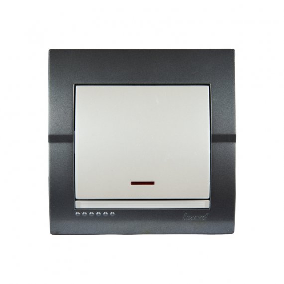 Фотография товара 'Lezard 702-2930-111 DERIY Выключатель с подсветкой темно-серый и жемчужно-белый металлик'