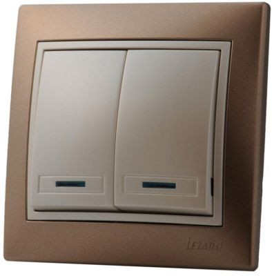 Фотография товара 'Lezard 702-3130-112 DERIY Выключатель двойной с подсветкой светло-коричневый и жемчужно-белый'