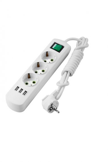 Фотография товара 'Lezard LETITIA Удлинитель с заземлением 3 входа 2 метра с выключателем c USB разъёмом, 721-0302-302U'